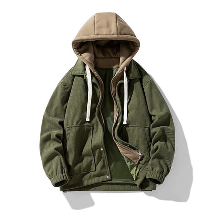 Herren Cordjacke mit Kapuze für den Sommer – Gestreiftes Design mit Seitentaschen und Lockerer Passform