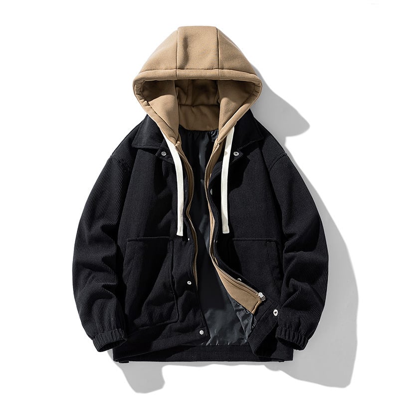 Herren Cordjacke mit Kapuze für den Sommer – Gestreiftes Design mit Seitentaschen und Lockerer Passform