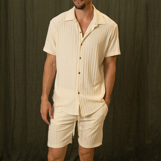 Herren Frühling Zweiteiliges Set – Kurzarmhemd und Shorts in Hellgelb