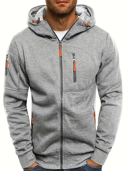 Herren Sommer Kapuzenjacke mit Reißverschluss, verstellbarer Kapuze und Taschen