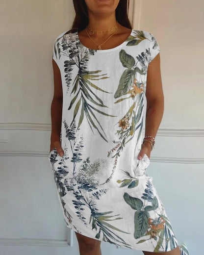 Leichtes Baumwoll-Leinen-Sommerkleid mit V-Ausschnitt und Taschen | Perfekt für heiße Tage