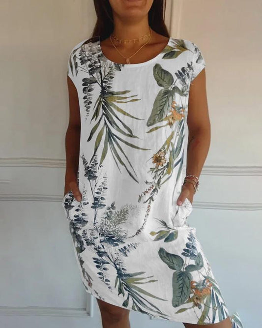Leichtes Baumwoll-Leinen-Sommerkleid mit V-Ausschnitt und Taschen | Perfekt für heiße Tage