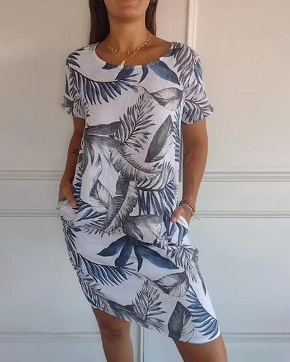 Leichtes Baumwoll-Leinen-Sommerkleid mit V-Ausschnitt und Taschen | Perfekt für heiße Tage