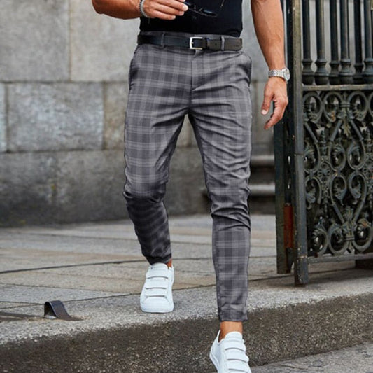 Herren-Slim-Fit-Hose mit Karomuster und schmal zulaufendem Bein